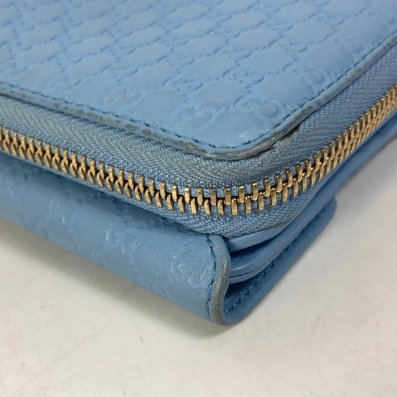 Auth GUCCI 449364 Micro Guccissima Zip Around Long Wallet Leather Light blue - Picture 5 of 16